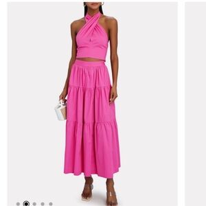 Staud Women's Sea Tiered Maxi Skirt Pull-On Casual Cotton in Pink Size 0x